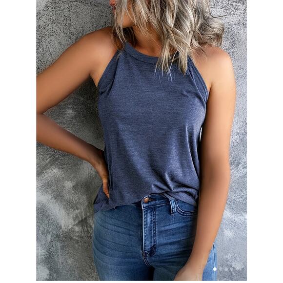 Heather Navy Racerback Tank Top Lightweight Knit Size L - Picture 6 of 6